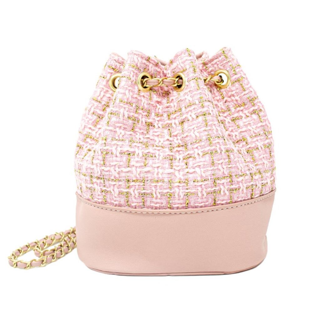 Tweed Woven Drawstring Backpack